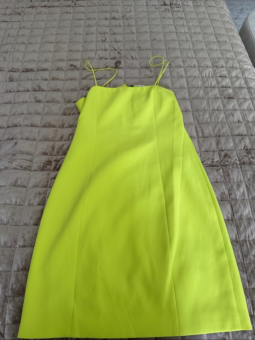 Alice + Olivia Neon Lime Spaghetti-Strap Mini Dress